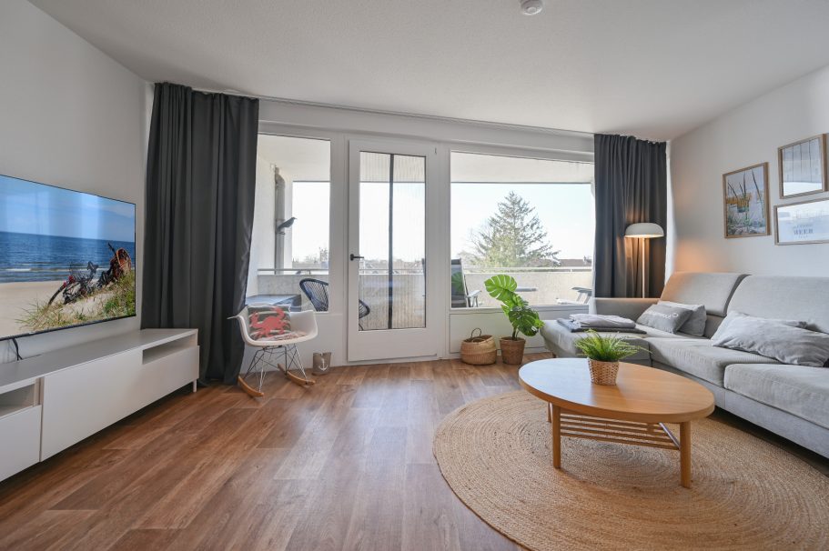 Ferienwohnung Hygge - Wohnzimmer mit Südbalkon
