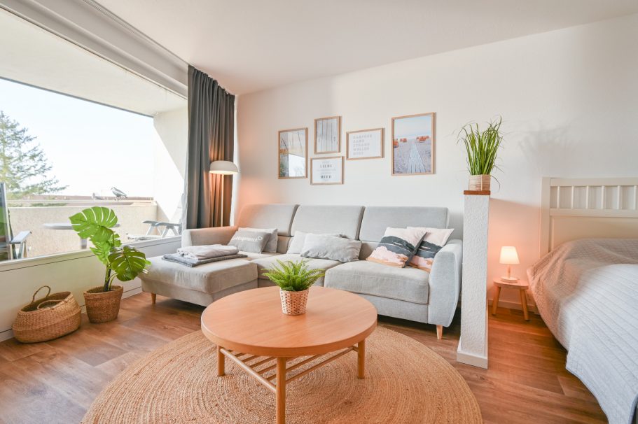 Ferienwohnung Hygge - familienfreundliches Wohnzimmer mit Südbalkon